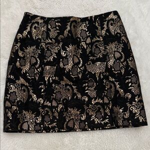 Bebe Black and Gold Patterned Brocade Mini Skirt